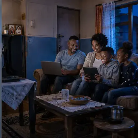 A family using their home internet connection